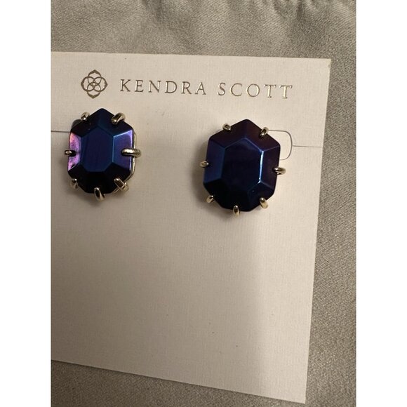 Kendra Scott Black Iridescent Morgan Stud Earrings Gold Retired Rare - Picture 3 of 5